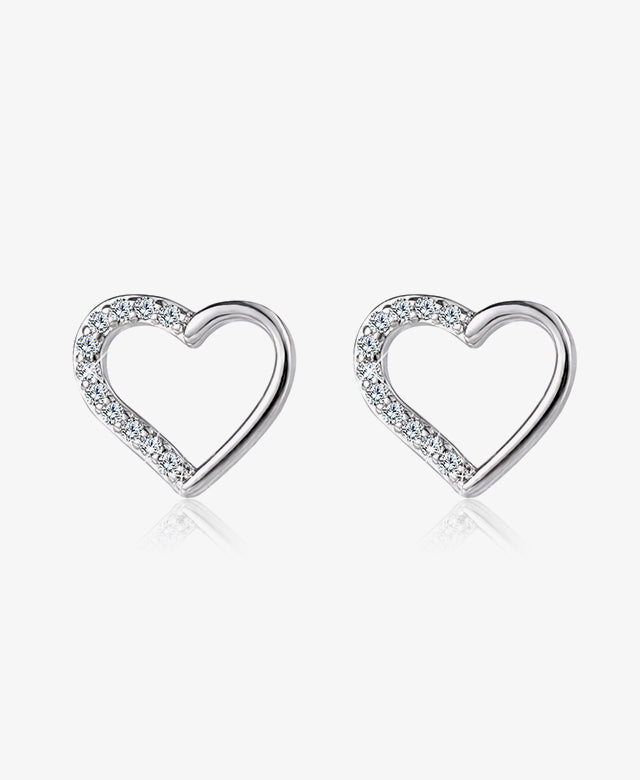 Silver Heart Diamond Huggie Stud Earrings