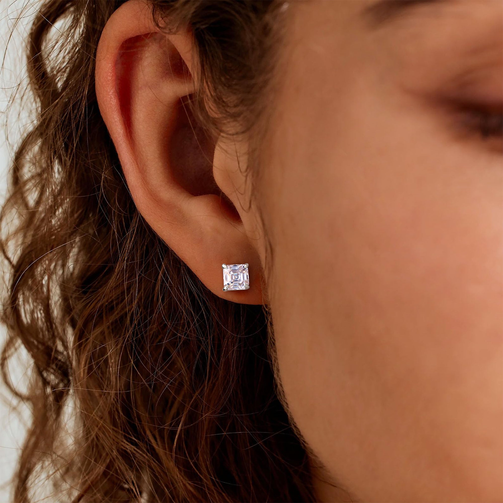 Asscher Cut Moissanite Stud Earrings