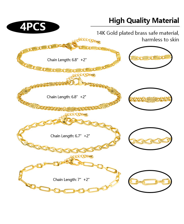 14K Gold Chain Bracelets Set