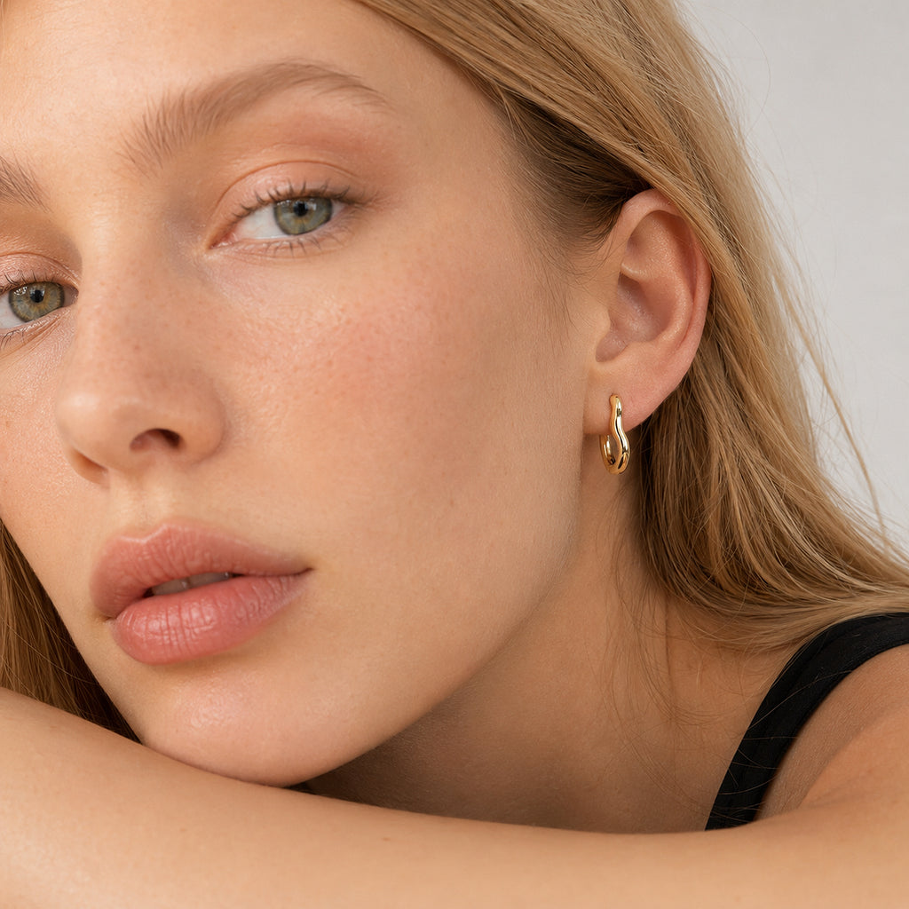 Flowline Two-Tone Wave Hoop Earrings