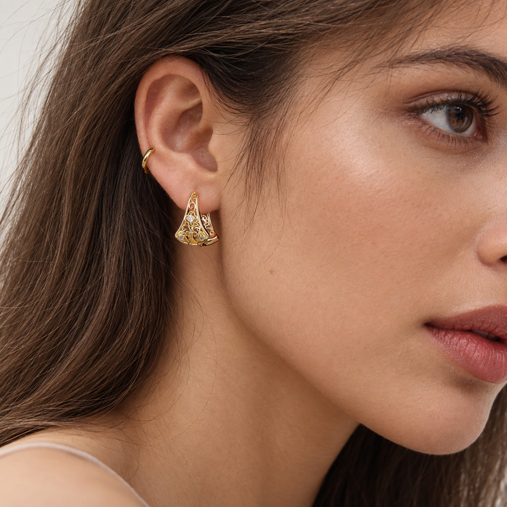 Linework Clover Filigree Hoop Earrings