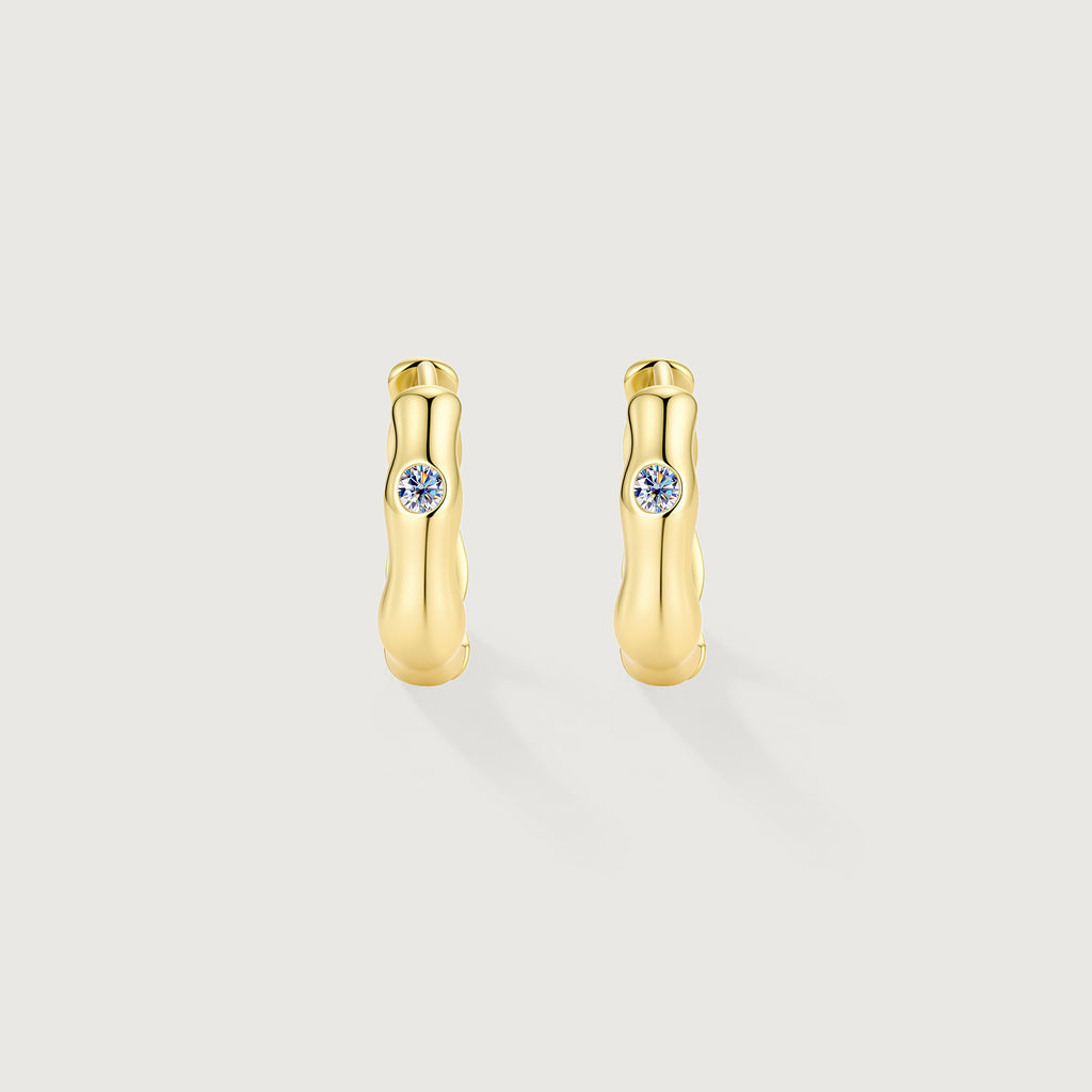 Flowline Ripple Moissanite Huggie Hoop Earrings