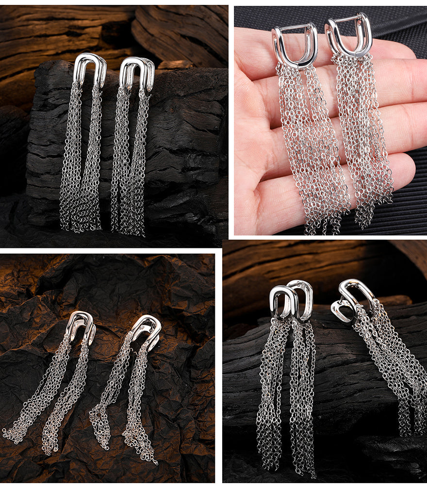 U-Shaped Hoop Chain Tassel Earrings