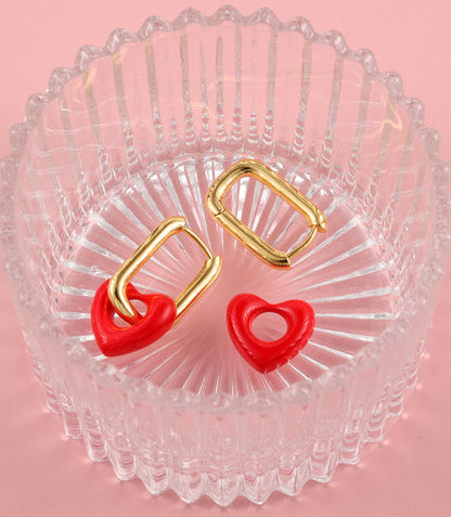 Cute Heart Dangle Hoop Earrings