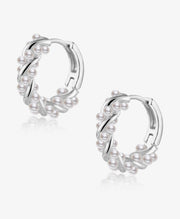 Twisted Tiny Pearls Huggie Hoop Earrings