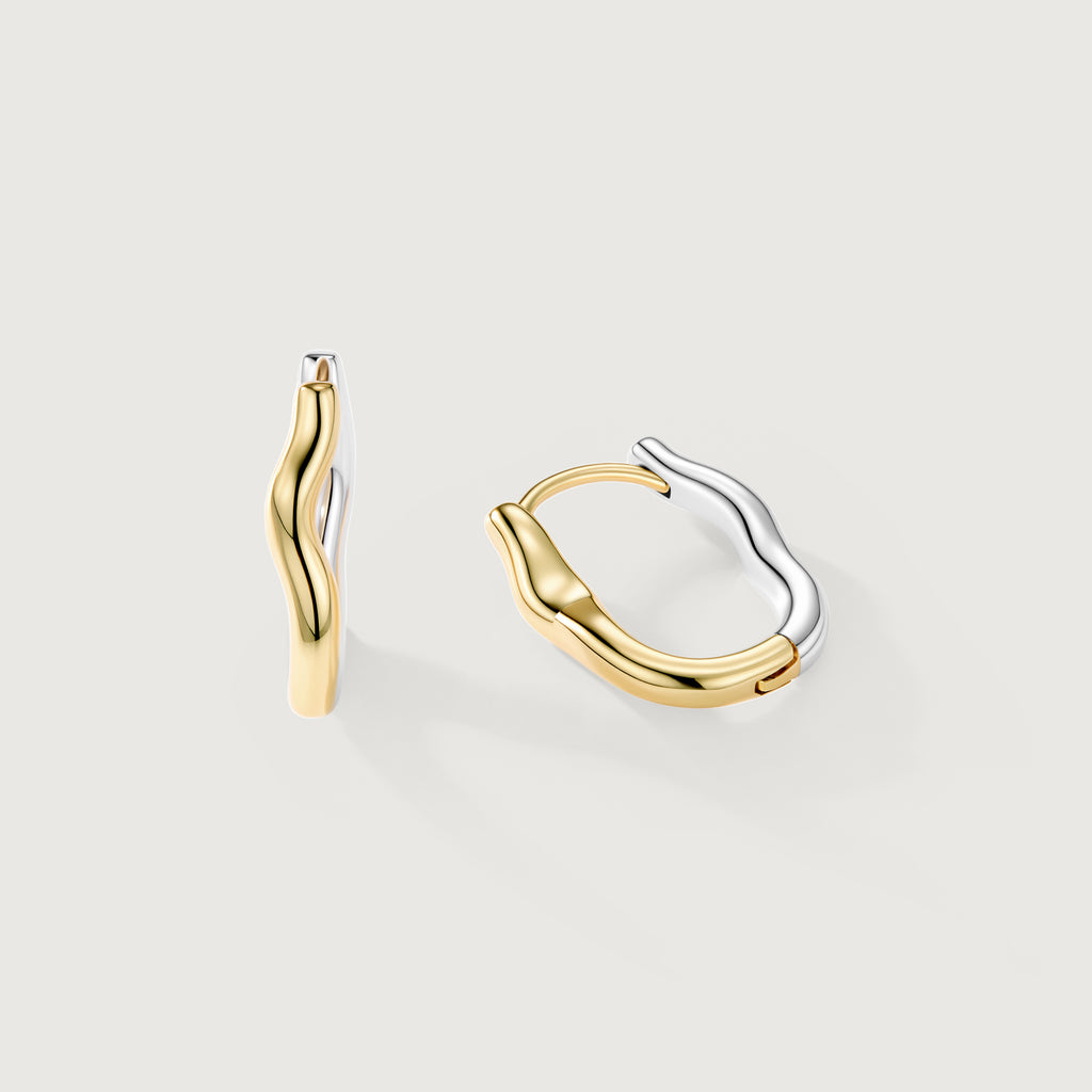 Flowline Two-Tone Wave Hoop Earrings