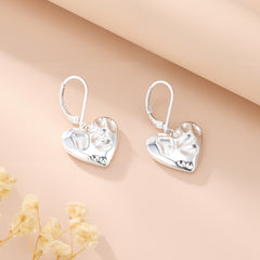 Silver Molten Heart French drop earrings, textured heart pendant with French hook
