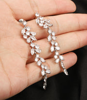 Long Floral Crystal Dangle Earrings