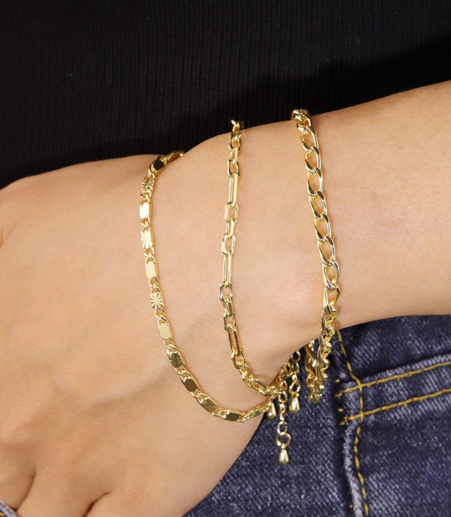 14K Gold Chain Bracelets Set