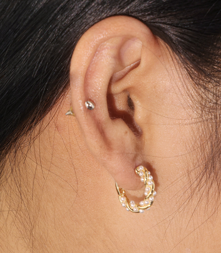Twisted Tiny Pearls Huggie Hoop Earrings