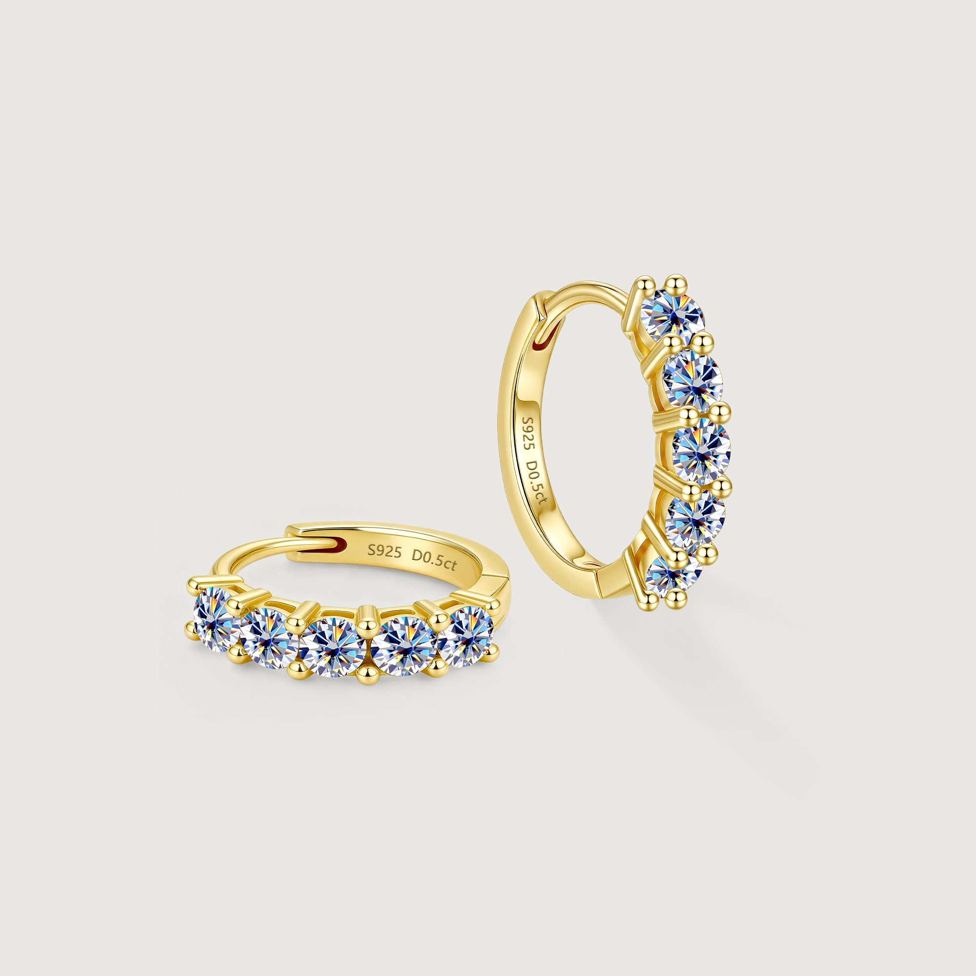 5-Stone Moissanite Huggie Hoop Earrings