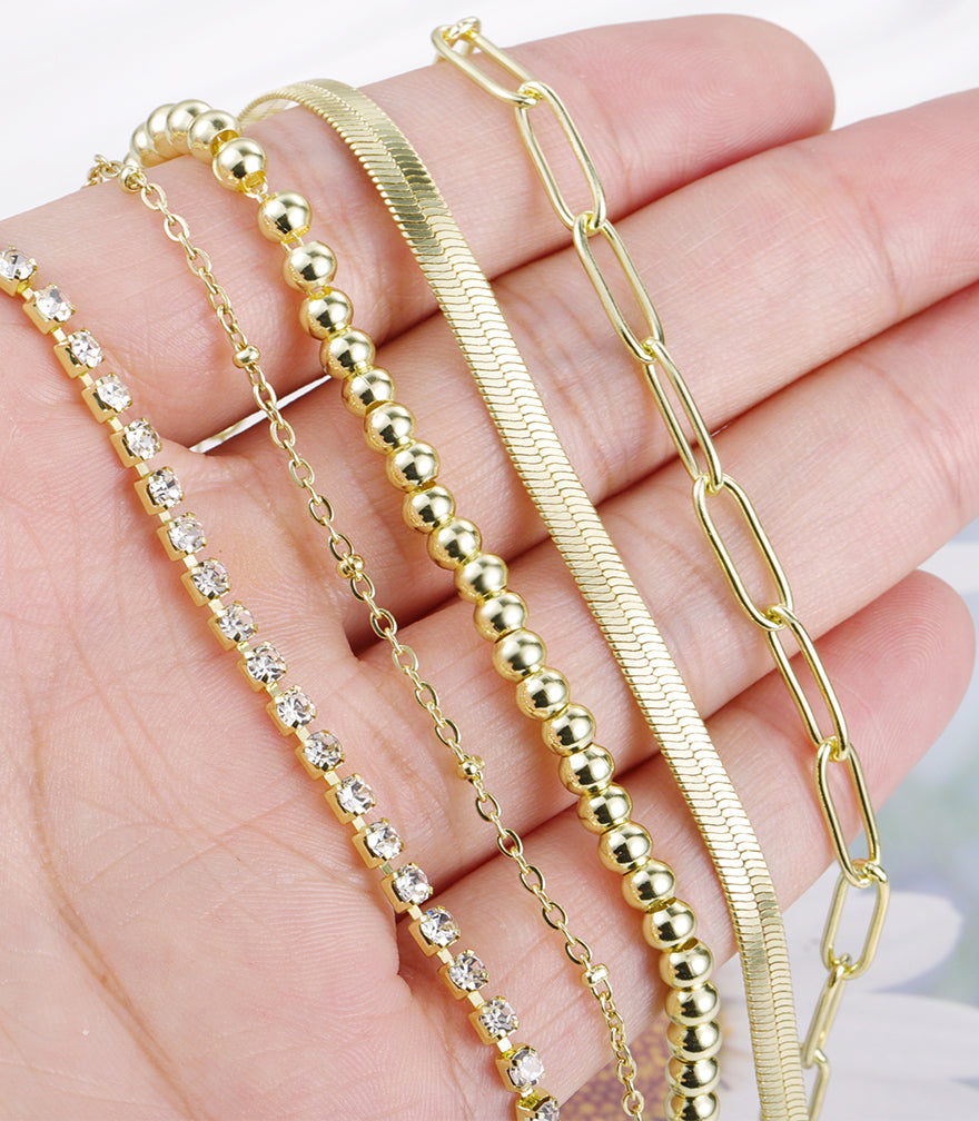 Gold Link Chain Bracelet Set