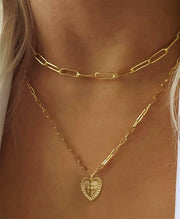 Double-Layer Heart Charm Pendant Necklace