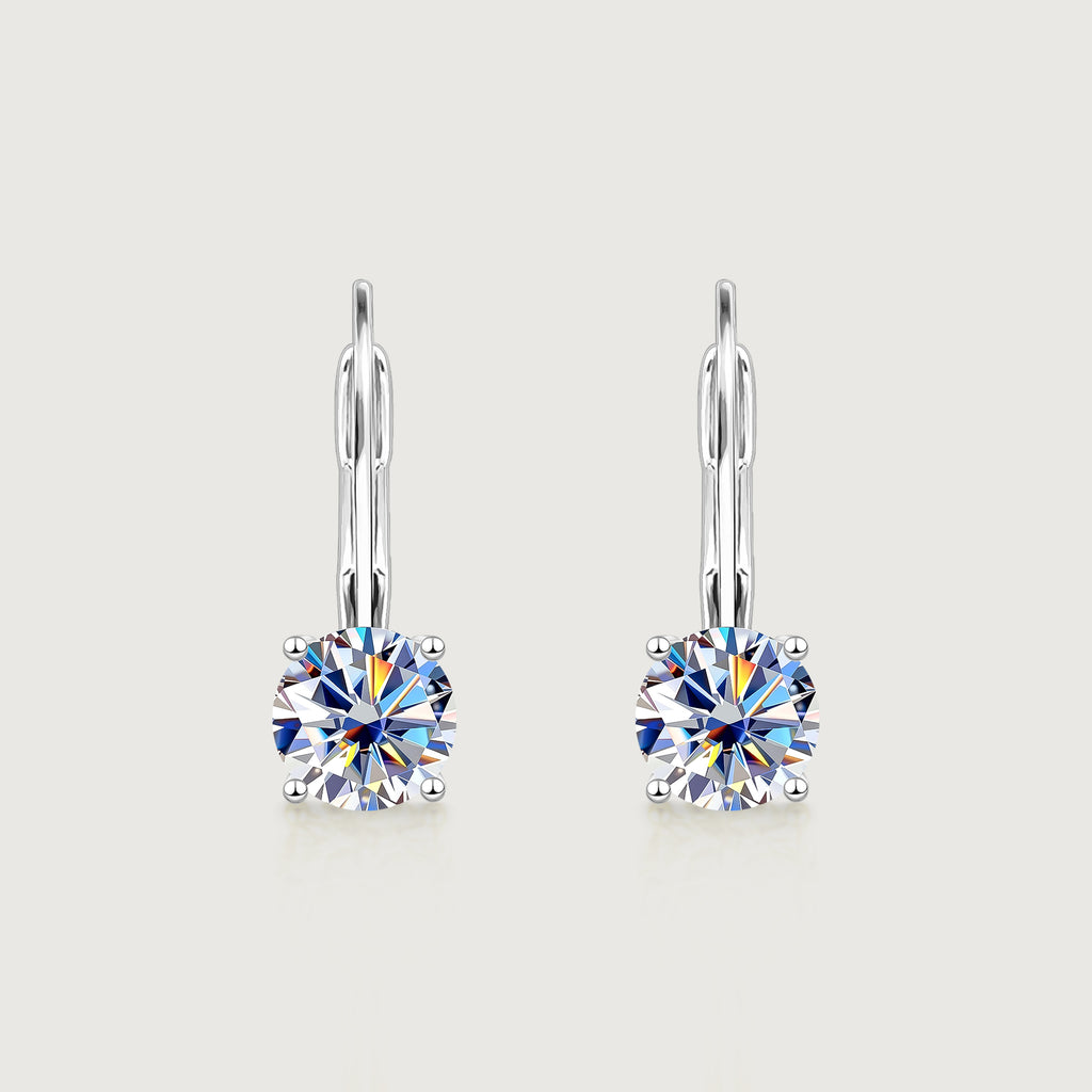 Solitaire Moissanite Leverback Drop Earrings