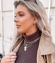 Paperclip Link Chain Padlock Necklace (2 Chains)