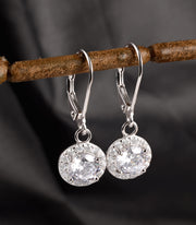 Round Halo Drop Dangle Earrings