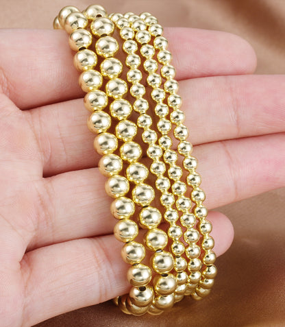Gold Paperclip Link Bead Bracelet Set