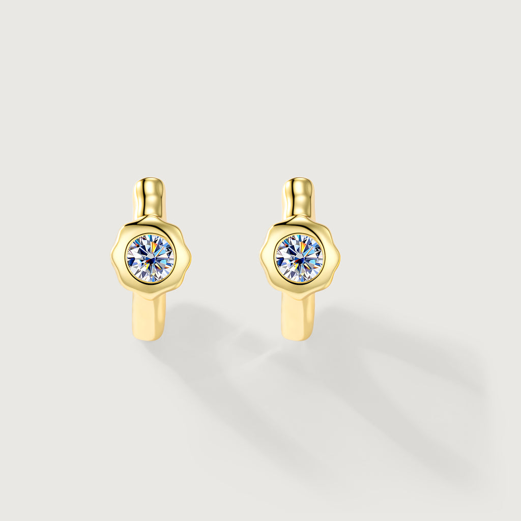 Still Light Sterling Silver Bezel Moissanite Huggie Hoop Earrings