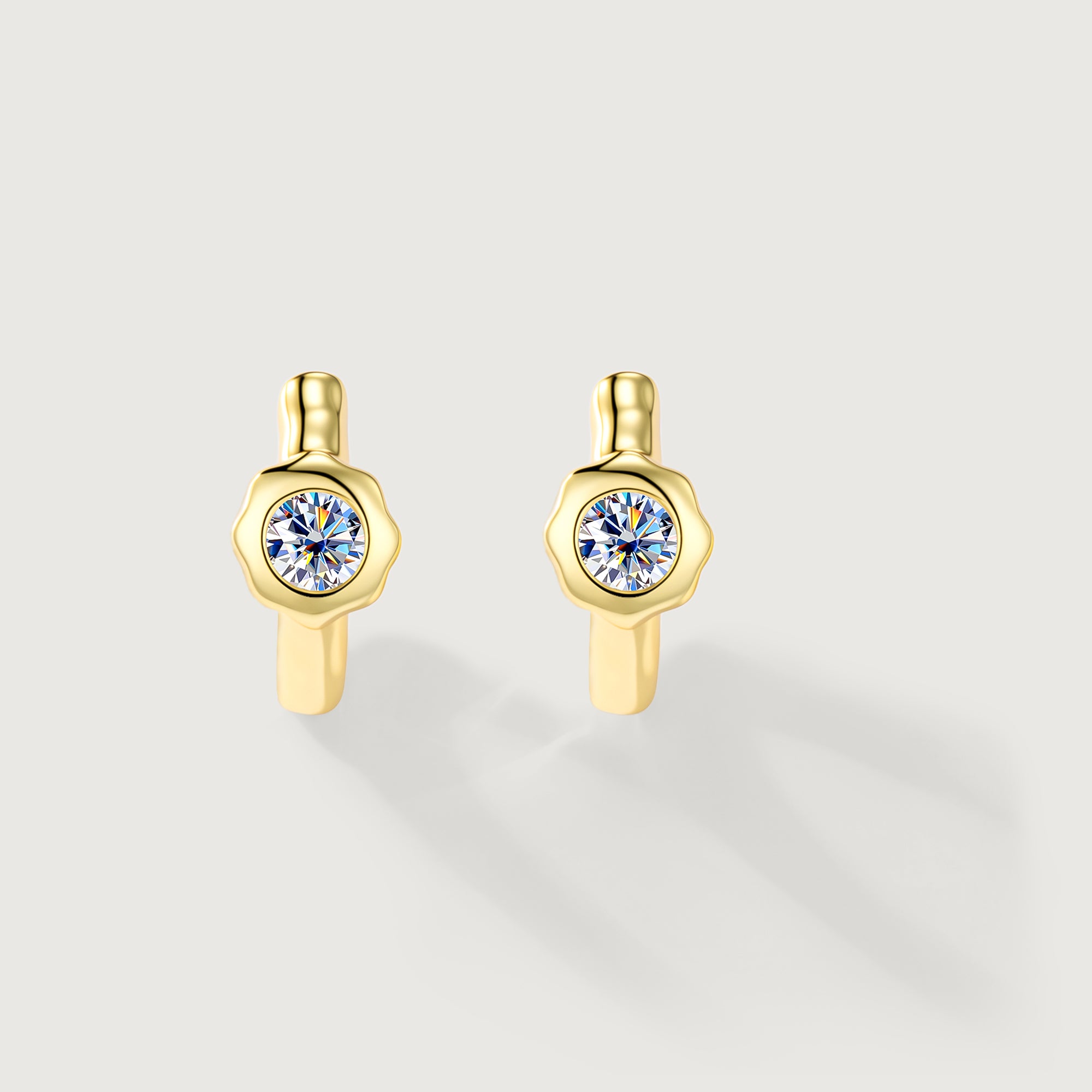 Still Light Sterling Silver Bezel Moissanite Huggie Hoop Earrings