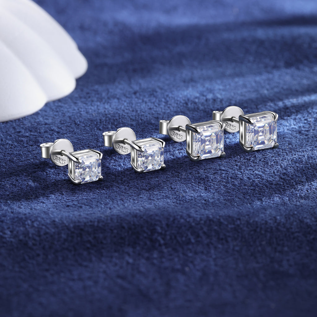 Asscher Cut Moissanite Stud Earrings