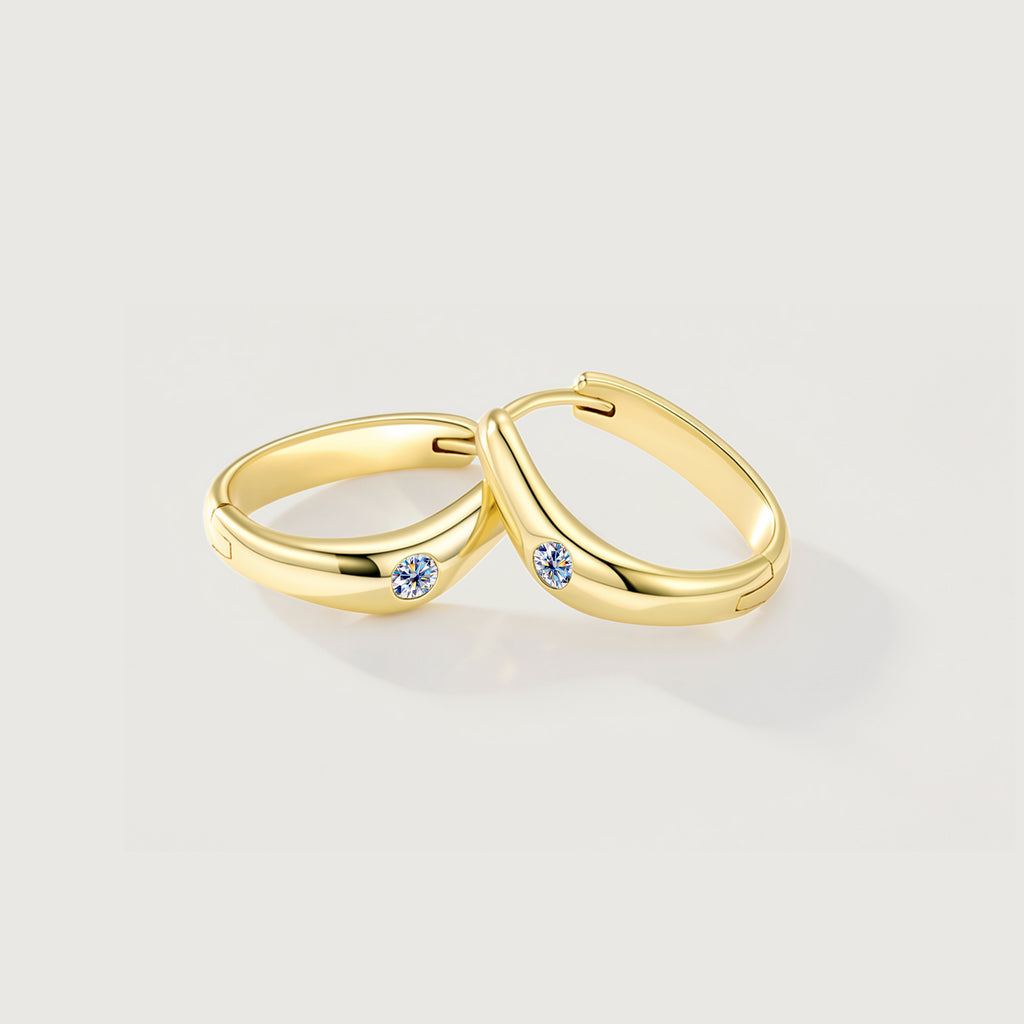 Gold plated moissanite fluid hoop earrings