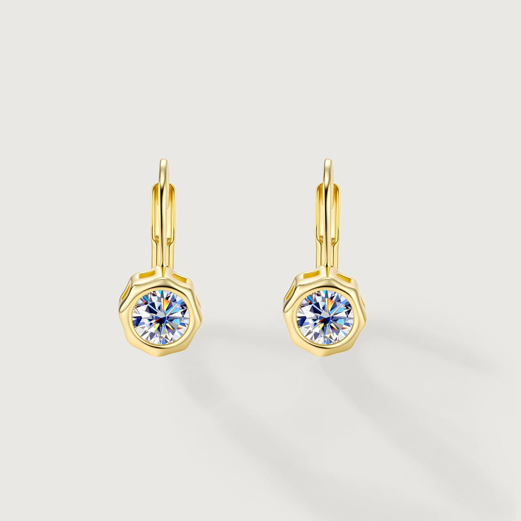 Gold plated moissanite leverback drop earrings