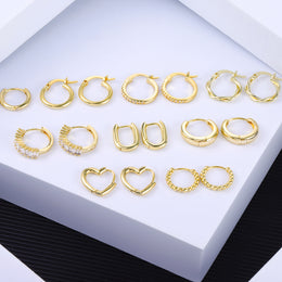 Alexcraft Small Hoop Earrings Set for Women, 14K Gold/Sliver Plated Chunky Huggie Hoop Earring Hypoallergenic Stackable Earrings for Woman Multiple Piercing Dainty Jewelry Gift