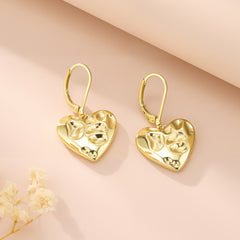 Gold Molten Heart French drop earrings, textured heart pendant with French hook
