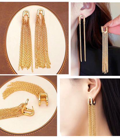 U-Shaped Hoop Chain Tassel Earrings