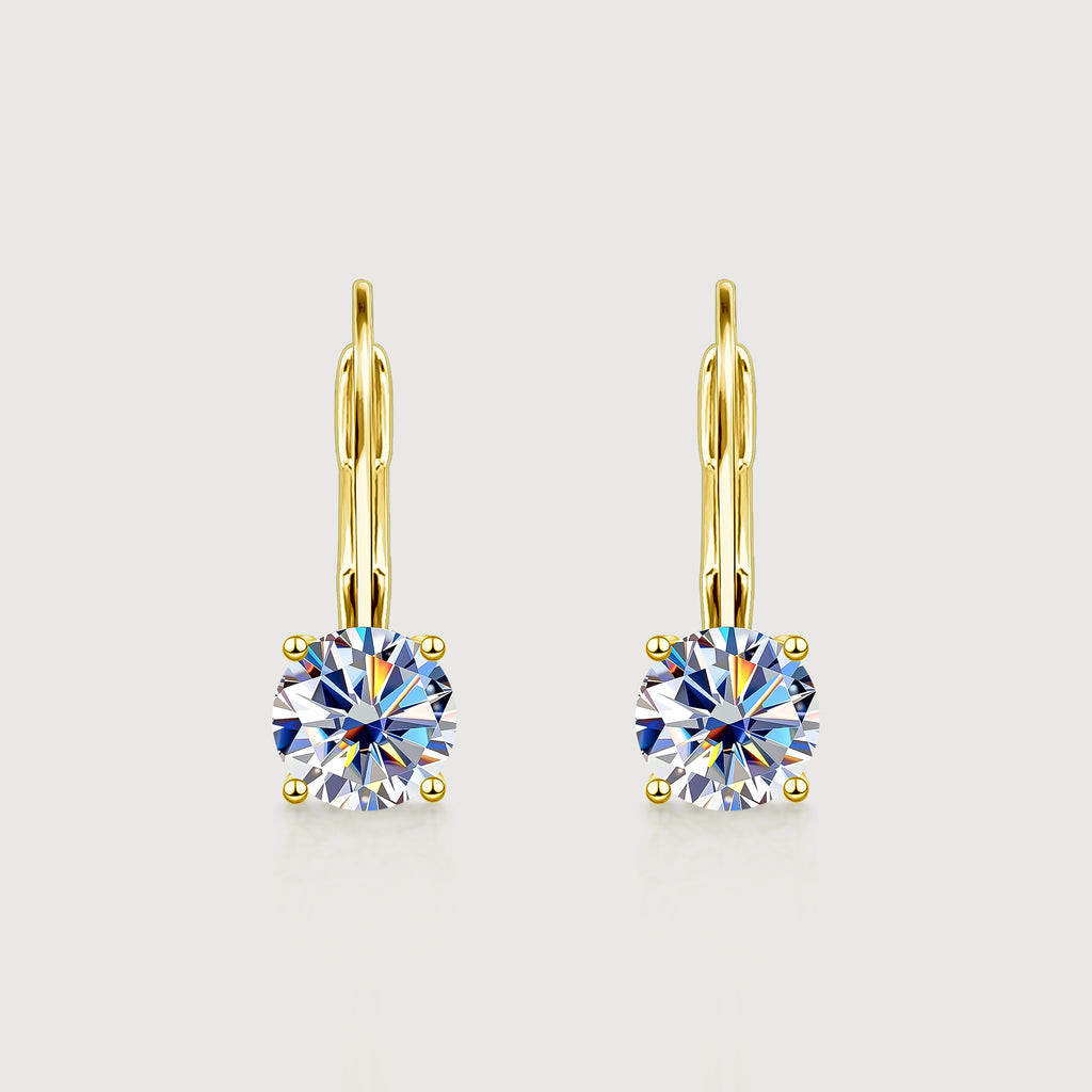 Solitaire Moissanite Leverback Drop Earrings