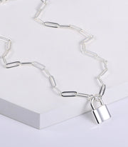 Paperclip Link Chain Padlock Necklace