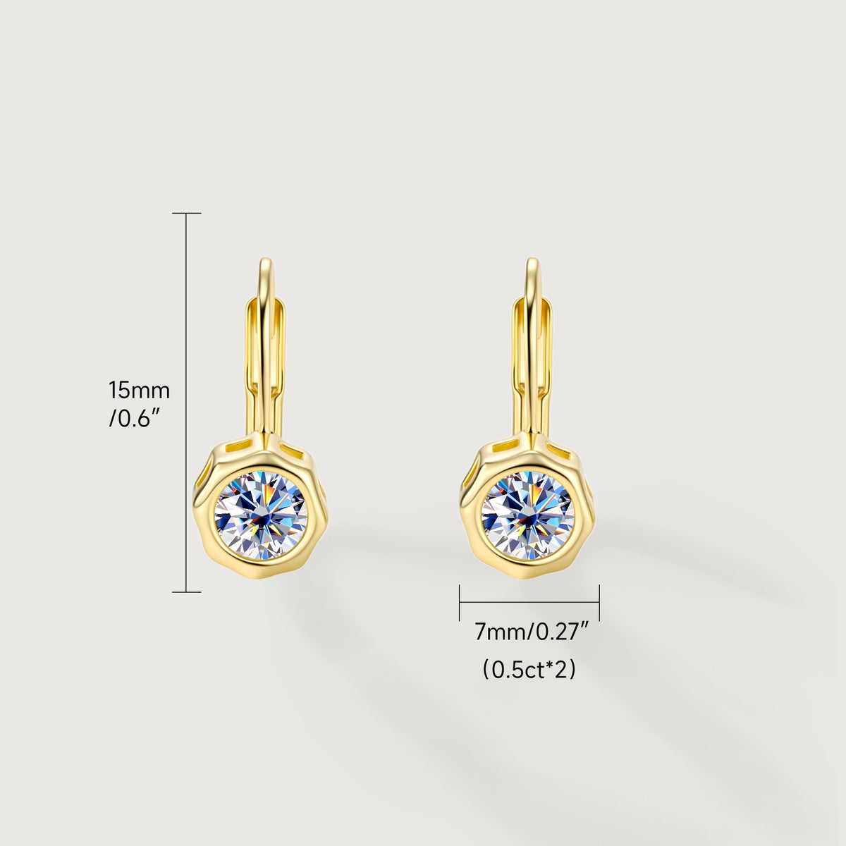 Still Light Sterling Silver Bezel Moissanite Leverback Drop Earrings