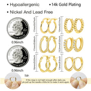 Gold Plated Earrings for Women, 6 Pairs 14k Gold Hoop Earrings for Women, Hypoallergenic Chunky Gold Earrings Jewelry Set Gifts