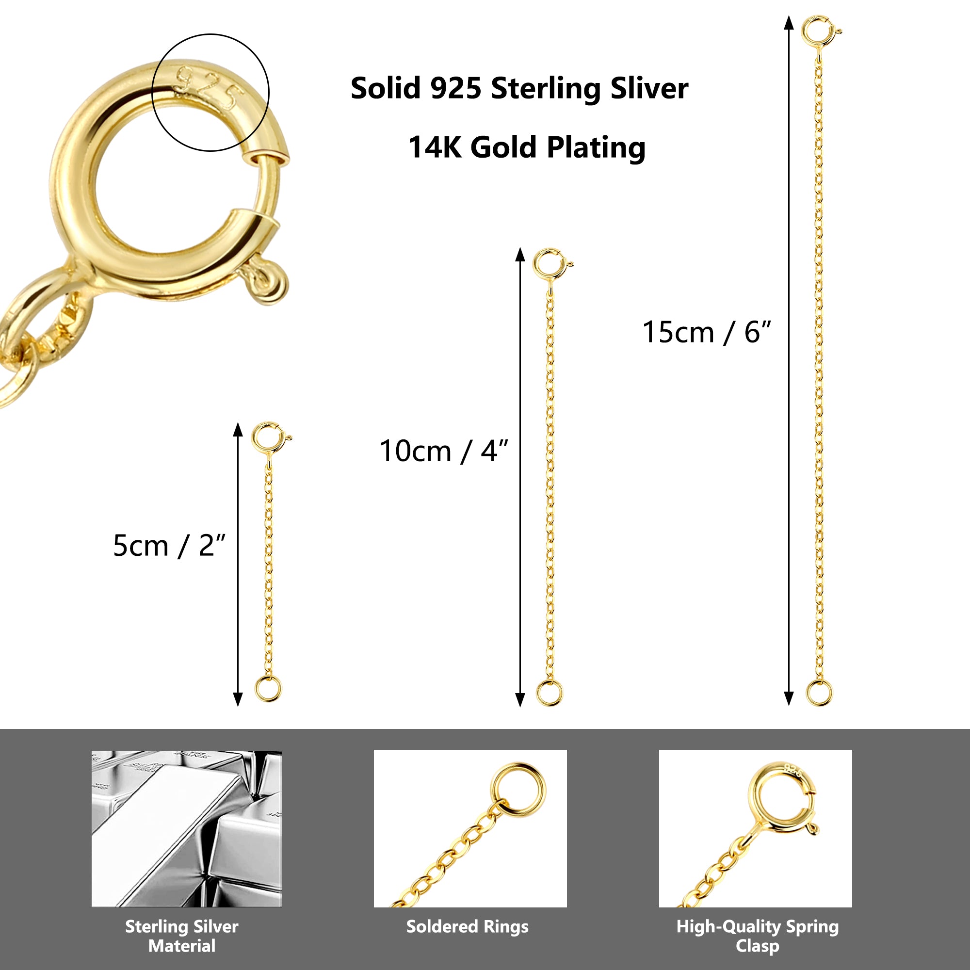 Necklace Extender Chain Set - 2, 4 & 6 Inch