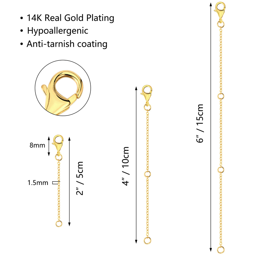 Flat Cross Chain Necklace Extender Set - 2, 4 & 6 Inch