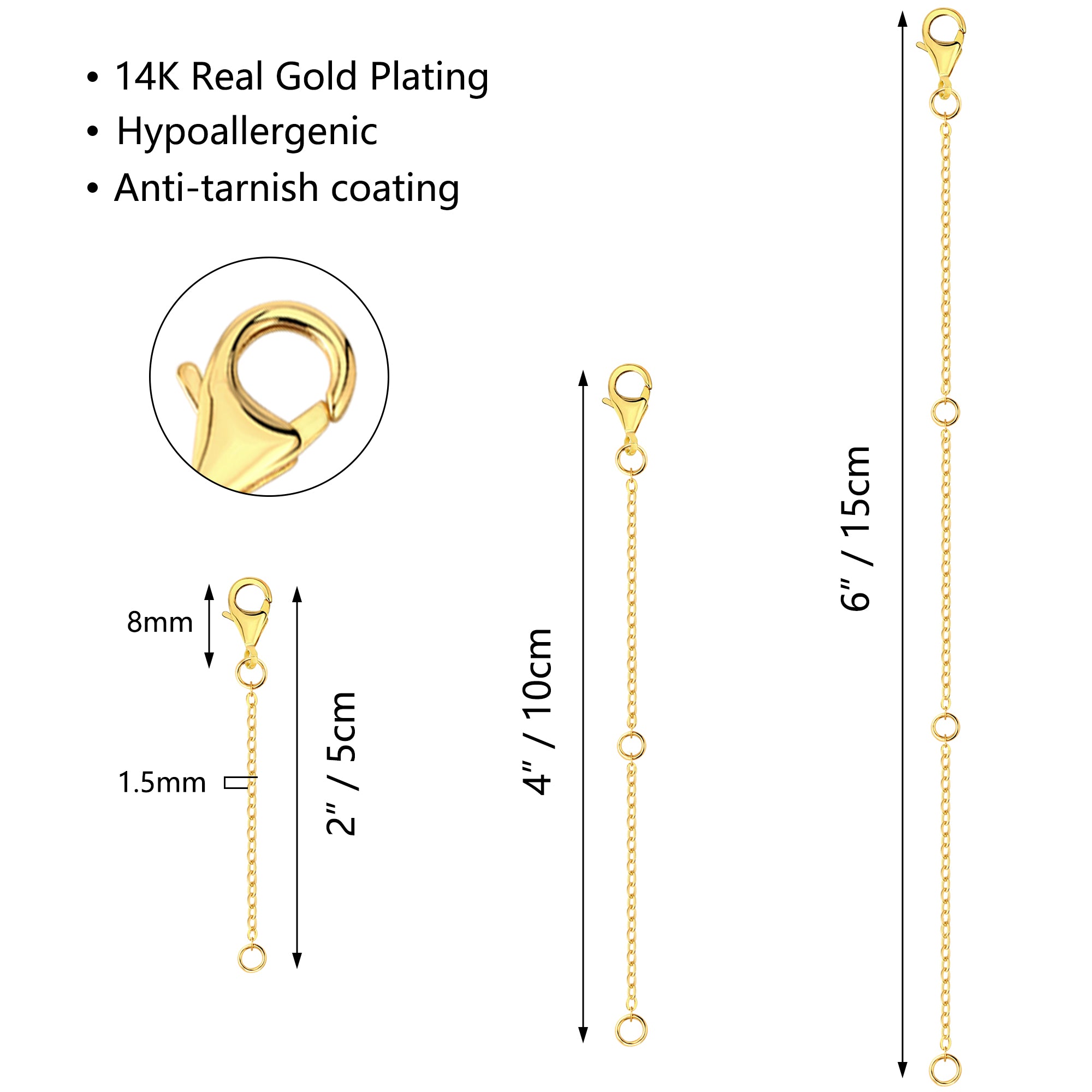 Flat Cross Chain Necklace Extender Set - 2, 4 & 6 Inch