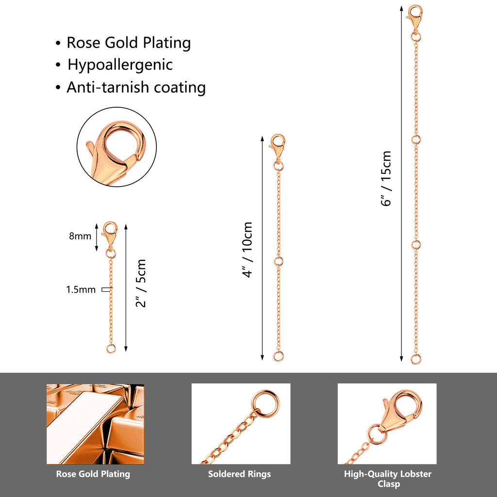 Flat Cross Chain Necklace Extender Set - 2, 4 & 6 Inch