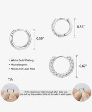 3 Pairs Small Gold Hoop Earrings Set