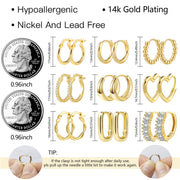 Alexcraft Small Hoop Earrings Set for Women, 14K Gold/Sliver Plated Chunky Huggie Hoop Earring Hypoallergenic Stackable Earrings for Woman Multiple Piercing Dainty Jewelry Gift