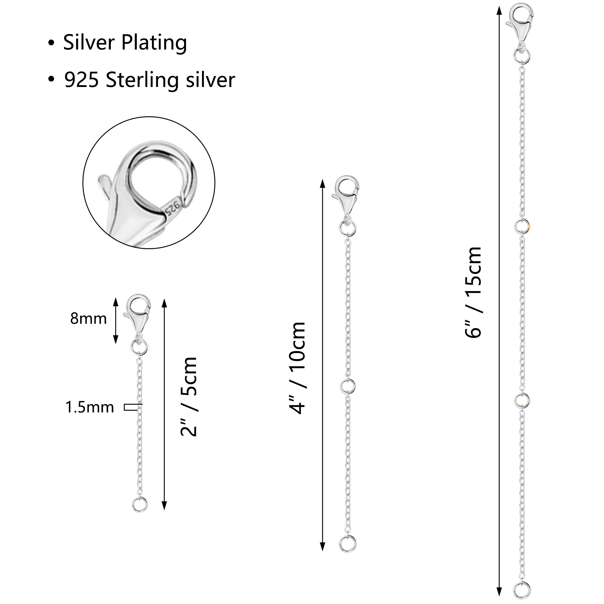 Flat Cross Chain Necklace Extender Set - 2, 4 & 6 Inch