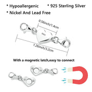925 Sterling Silver Heart Magnetic Jewelry Clasps Magnetic Necklace Clasps and Closures Sterling Silver Double Bracelet Necklace Lobster Clasp