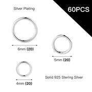 Sterling Silver Plated Jump Rings for Jewelry Making 4mm 5mm 6mm 925 Sterling Silver Open Jump Rings for DIY（60 PCS）