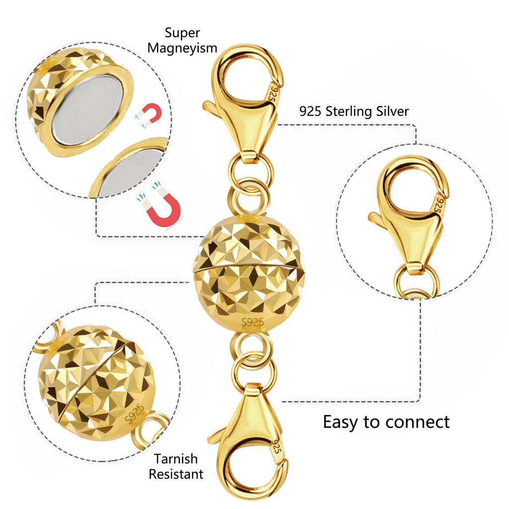 Gold disco ball magnetic clasp with faceted bead and spring-ring loop ends