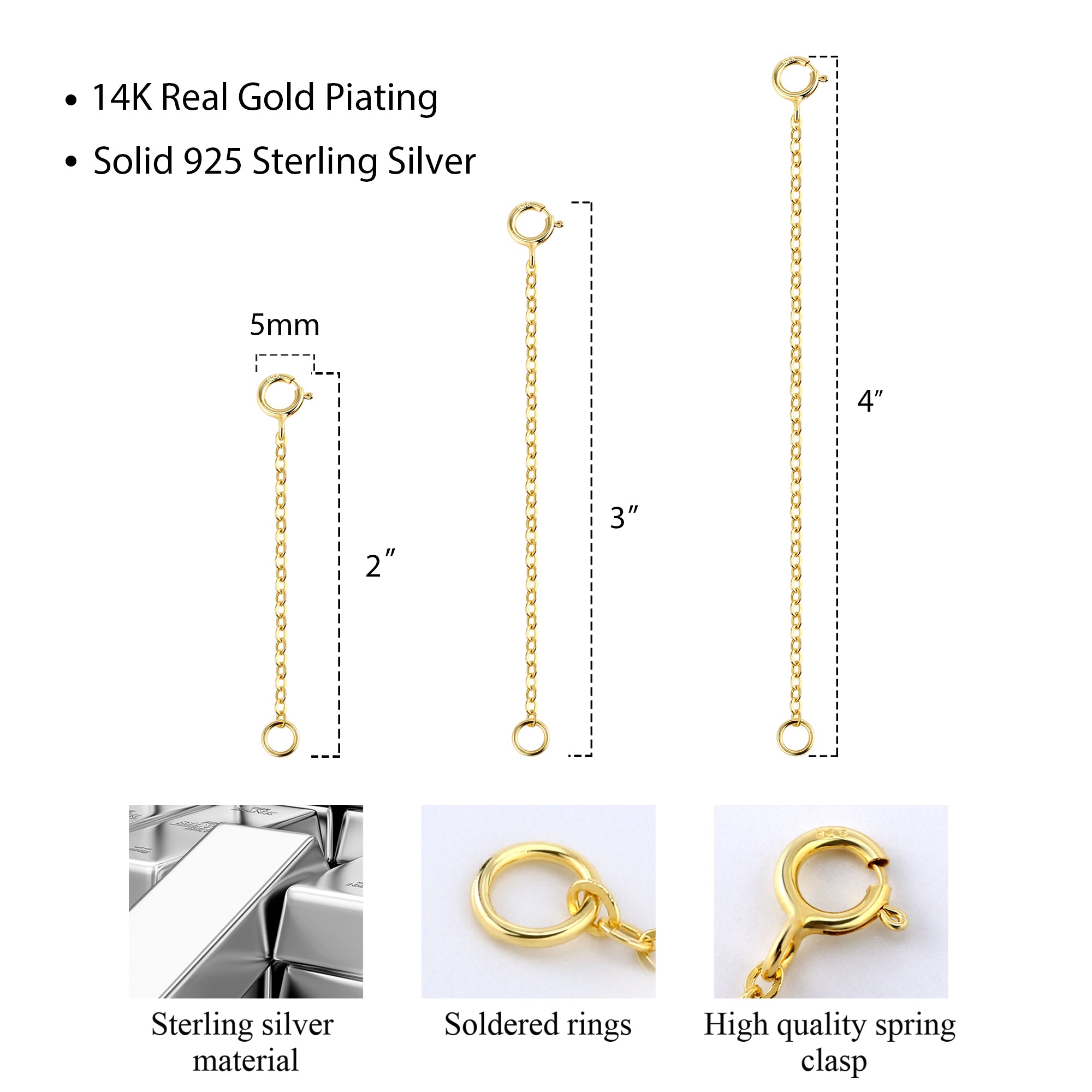 Necklace Extender Chain Set - 2, 3 & 4 Inch