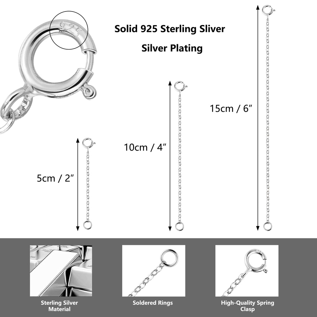 Silver Necklace Extender Chain Set - 2, 4 & 6 Inch