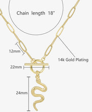Gold Snake Pendant Paperclip Chain Necklace