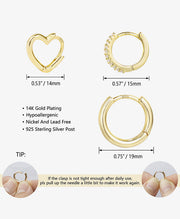 3 Pairs Small Huggie Hoop Earrings Set