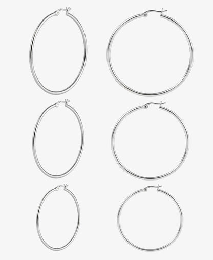 3 Pairs Thin Large Hoop Earrings Set