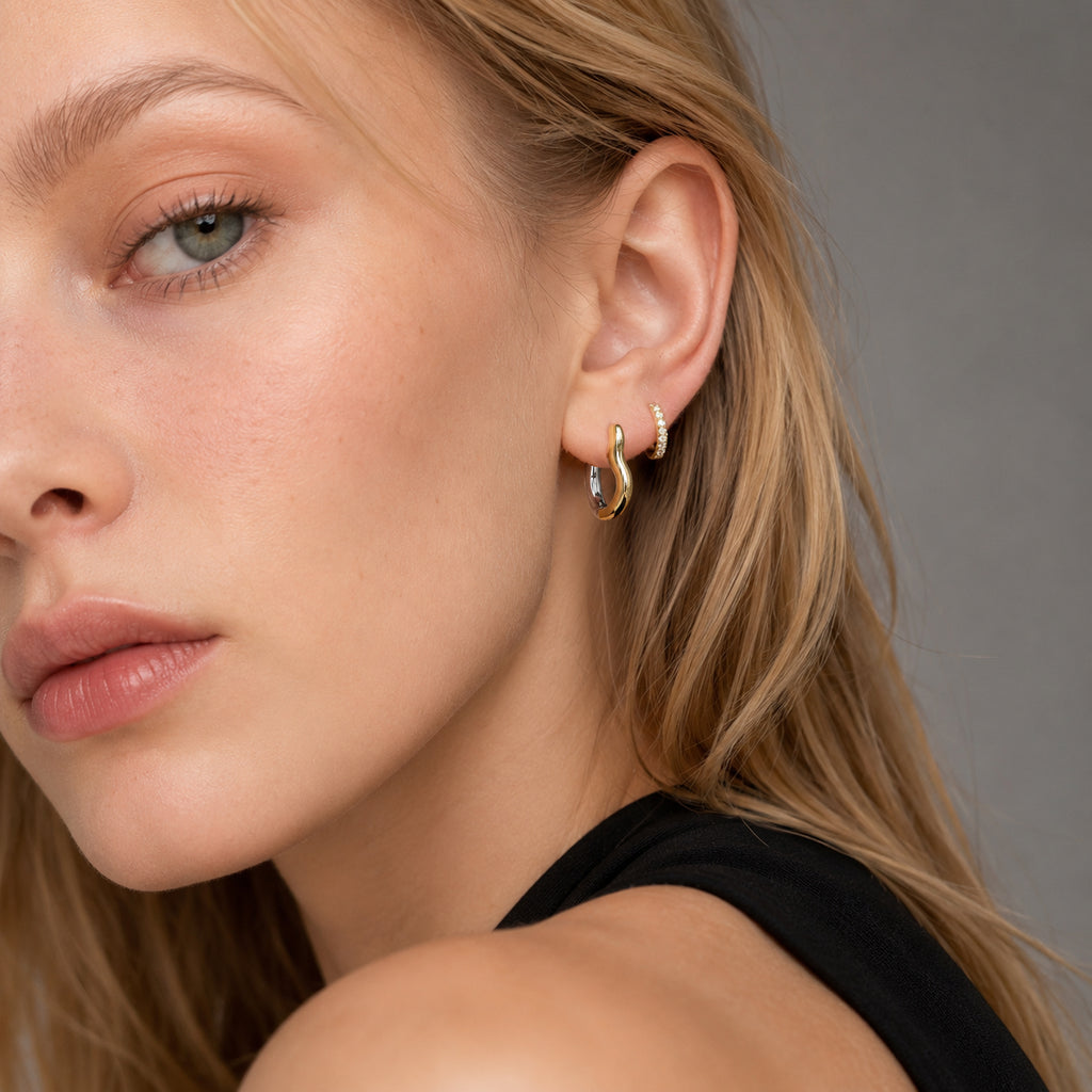 Flowline Two-Tone Wave Hoop Earrings