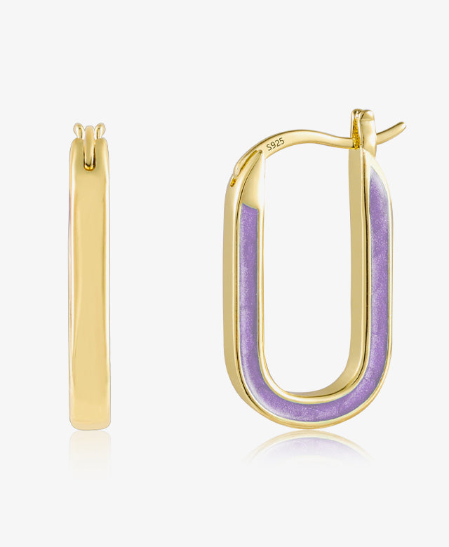 Square Enamel U-shaped Hoop Earrings